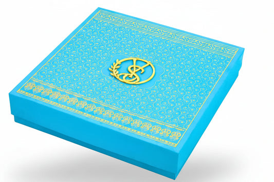 Side view of Aqua Blue Swirl Wedding Favor Box perfect for sweets and snacks