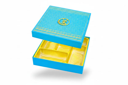Premium Wedding Favor Box for Bhaji and Sweets 10.5x10.5x2 Inch Aqua Blue Swirl Print Luxury Indian Wedding Gift