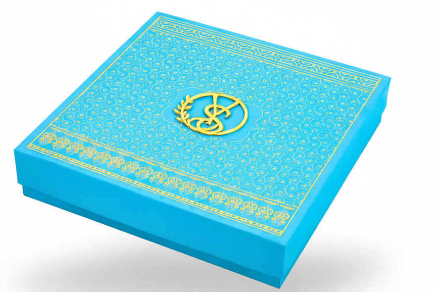 Side view of Aqua Blue Swirl Wedding Favor Box perfect for sweets and snacks